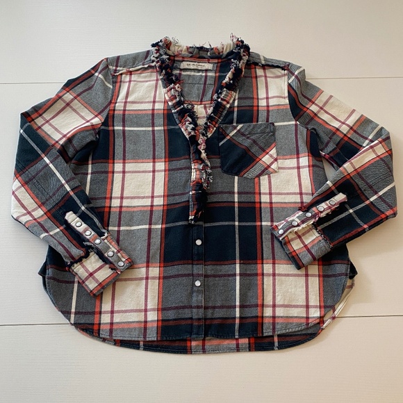 We The Free Always Forever Plaid Fringe Collar Button Up Top Size Small - Picture 4 of 15